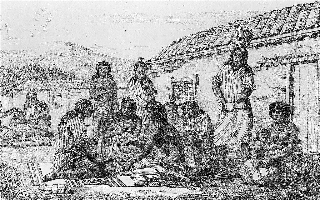 black and white sketch of the ohlone people